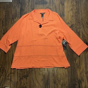 Ali Miles Solid Coral Textured Gauze Collared Popover Tunic Top Size XL NWT